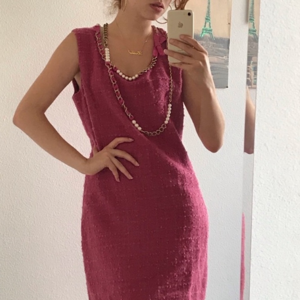 Moschino Pink Pearl Chain  links Necklace Midi Dress 12 - Picture 9 of 9